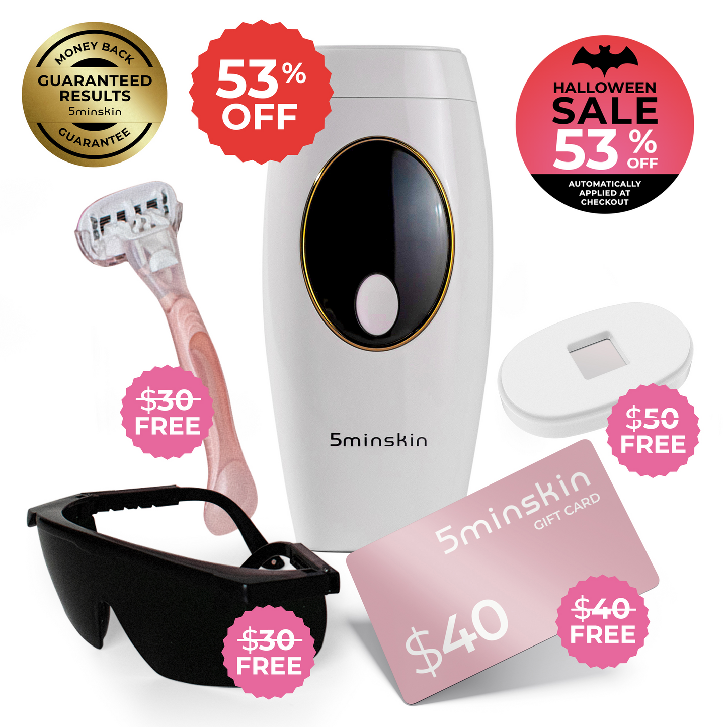5MINSKIN AT-HOME LASER HAIR REMOVAL HANDSET - 53% OFF HALLOWEEN  SALE + 4 FREE GIFTS (WORTH $150)